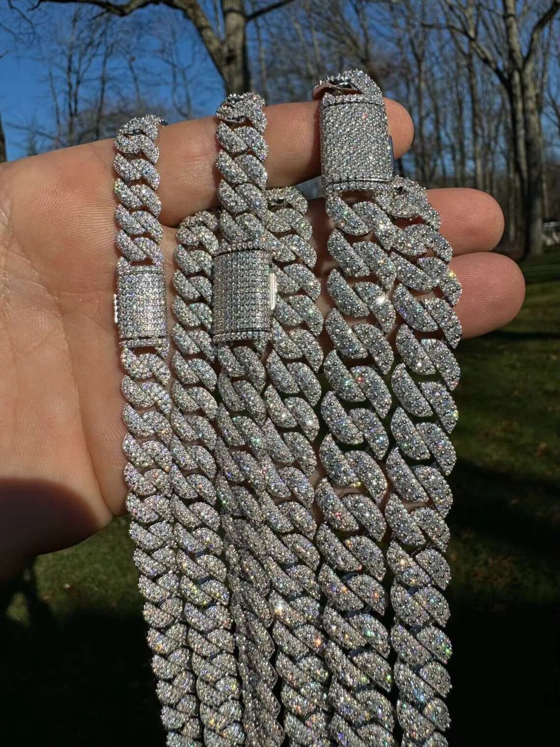 MOISSANITE 925 Sterling Silver Miami Cuban Link Chain Rounded Prong Vintage 10mm 14mm 16 30 Lengths Passes Fine Necklaces