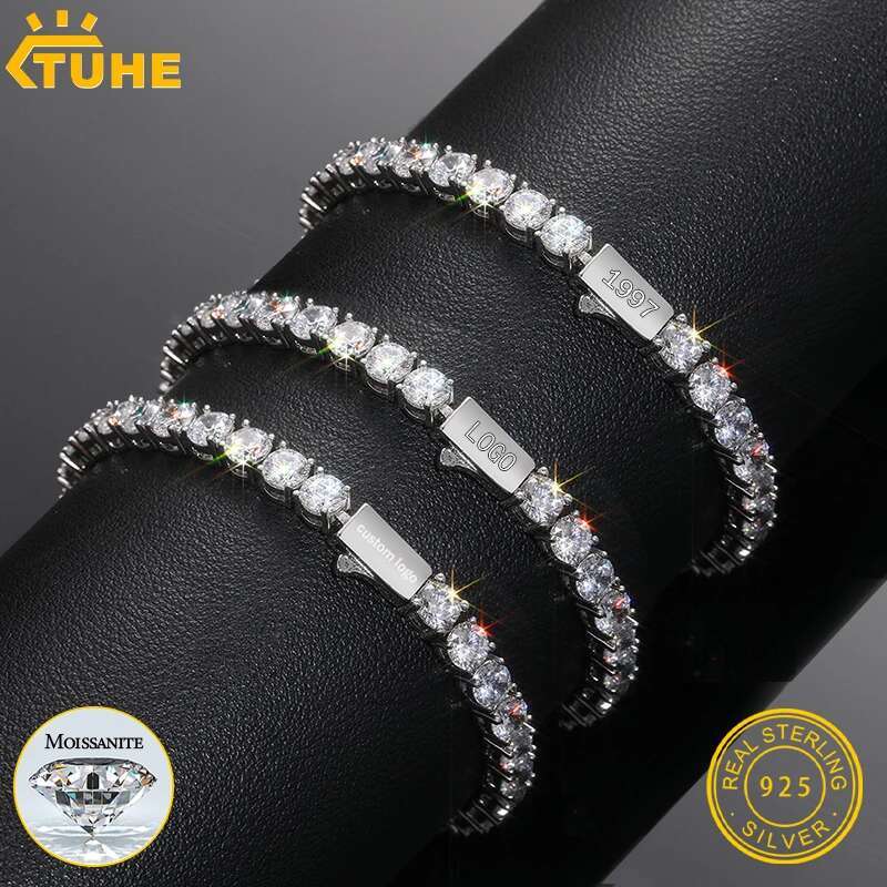 Fine Men Women Moissanite Tennis Bracelet Sterling Silver 925 100% Bracelet GRA VVS1 D Color Moissanite With Certificate