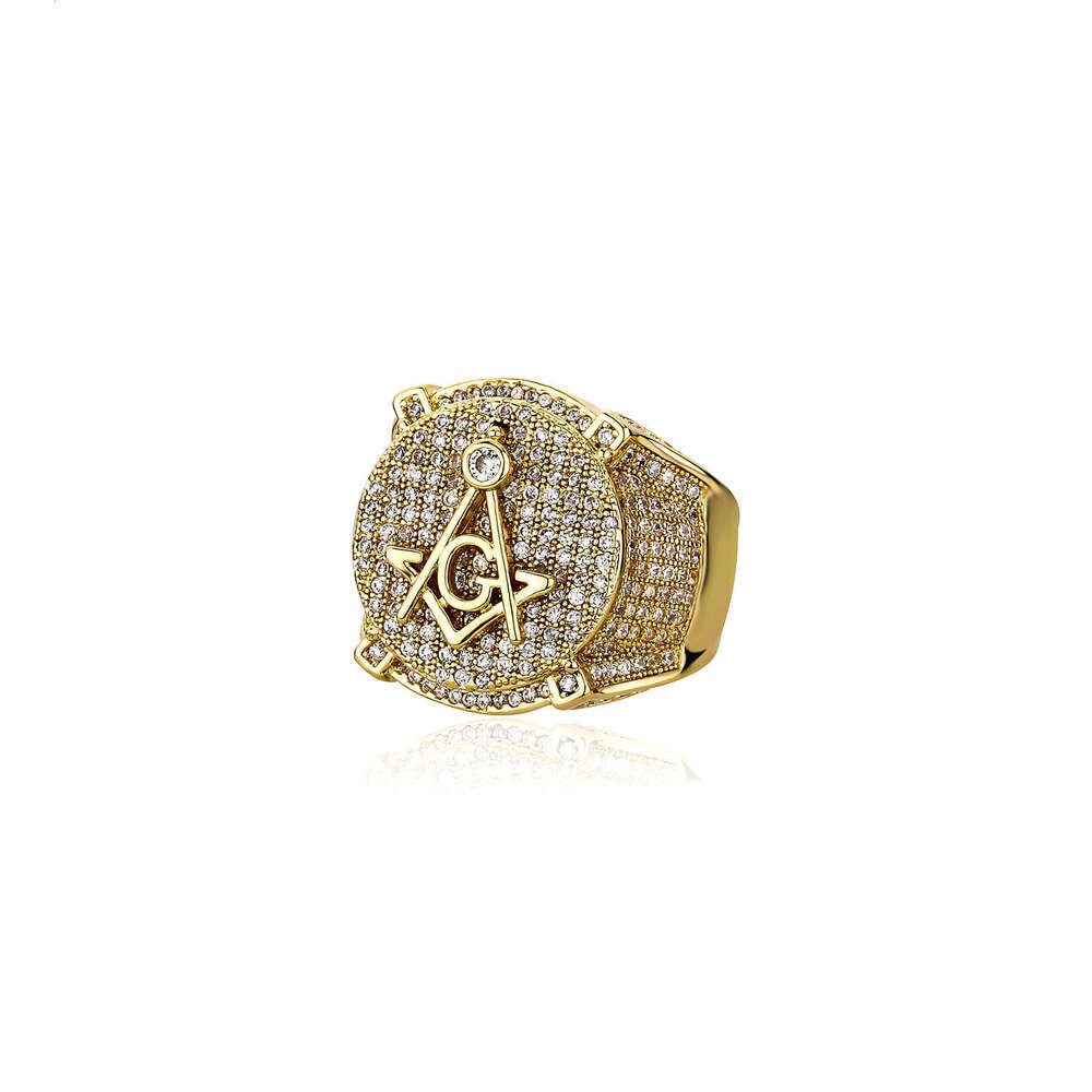Jin'ao Jewelry AG Freemason Letter Ring, Genuine Gold Plated with Zircon, Personalized Hip Hop Male Ring