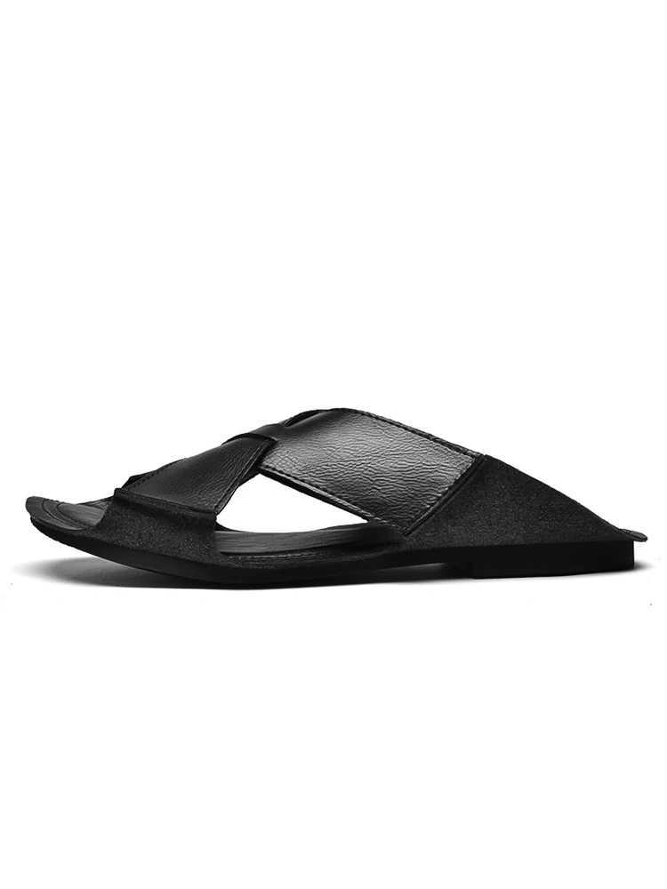 Summer mens black brown sandals handmade outdoor slippers mens N-Slip flip slippers comfortable casual shoes MocassinXJ250326