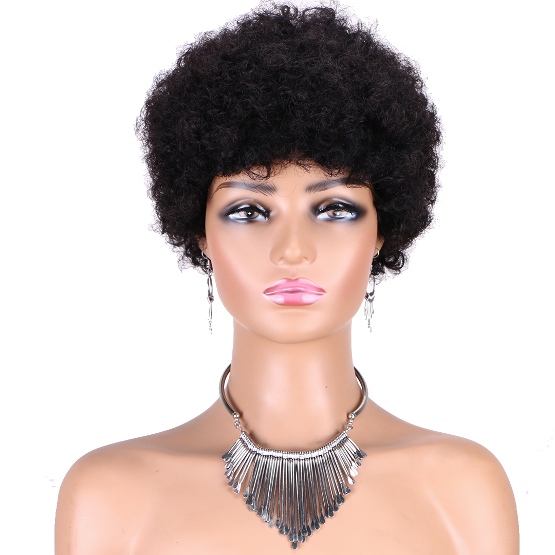 High-Quality 6-inch Afro Wig - Premium Machine-Made Human Hair with Trendy Design and Multiple Color Options