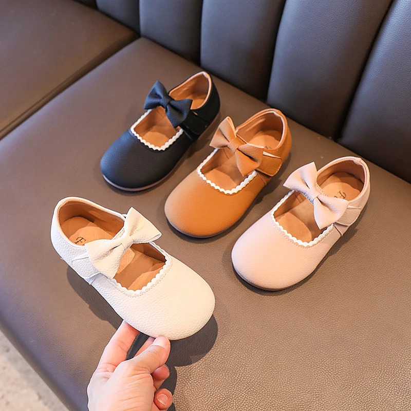 Princess Girls Shoes Toddlers Infants Leather Shoes Childrens Flats With Ribbon Bow-knot PU Patent Leather Kids Mary Janes Soft 250326