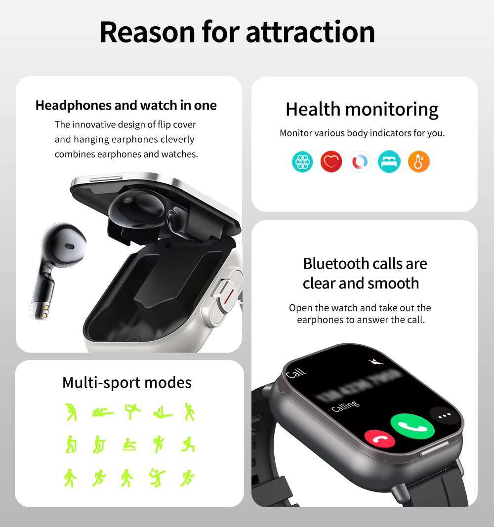 Cheapest Smartwatch TWS Earphone 2in1 Hot Sale High Quality Health Monitoring Sport Relojes NFC D8E Smart Watch with Earbuds