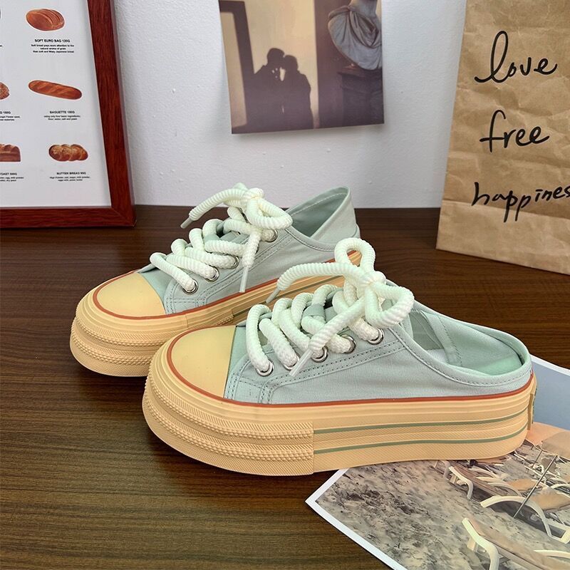 Designer Shoes With Cream Thick Sole High-quality Two-layer Canvas Women's Style Summer 2025 New Women's Shoes Breathable Half Drag Single F