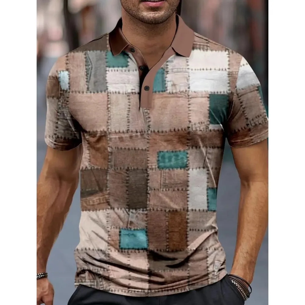 Flat weave mens sports shirt 3D printed polo official street clothing short sleeved springsummer slightly elastic y250326