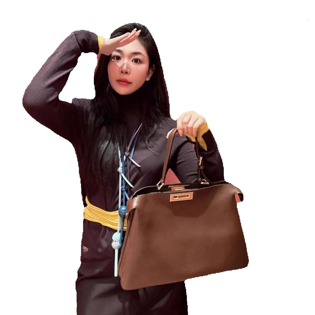 24 Autumn/Winter New Cowhide Suede Lock Adjustable Strap All-In-One Shoulder Hand Bag
