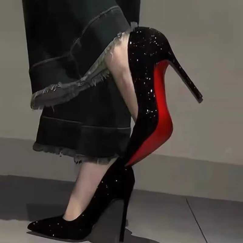 Black High-heeled Shoes Wens Fine-tipped 2024 Spring-autumn New-style Sequins Crystal Wedding Shoes Pointed-toe Sexy Shoe Z250326