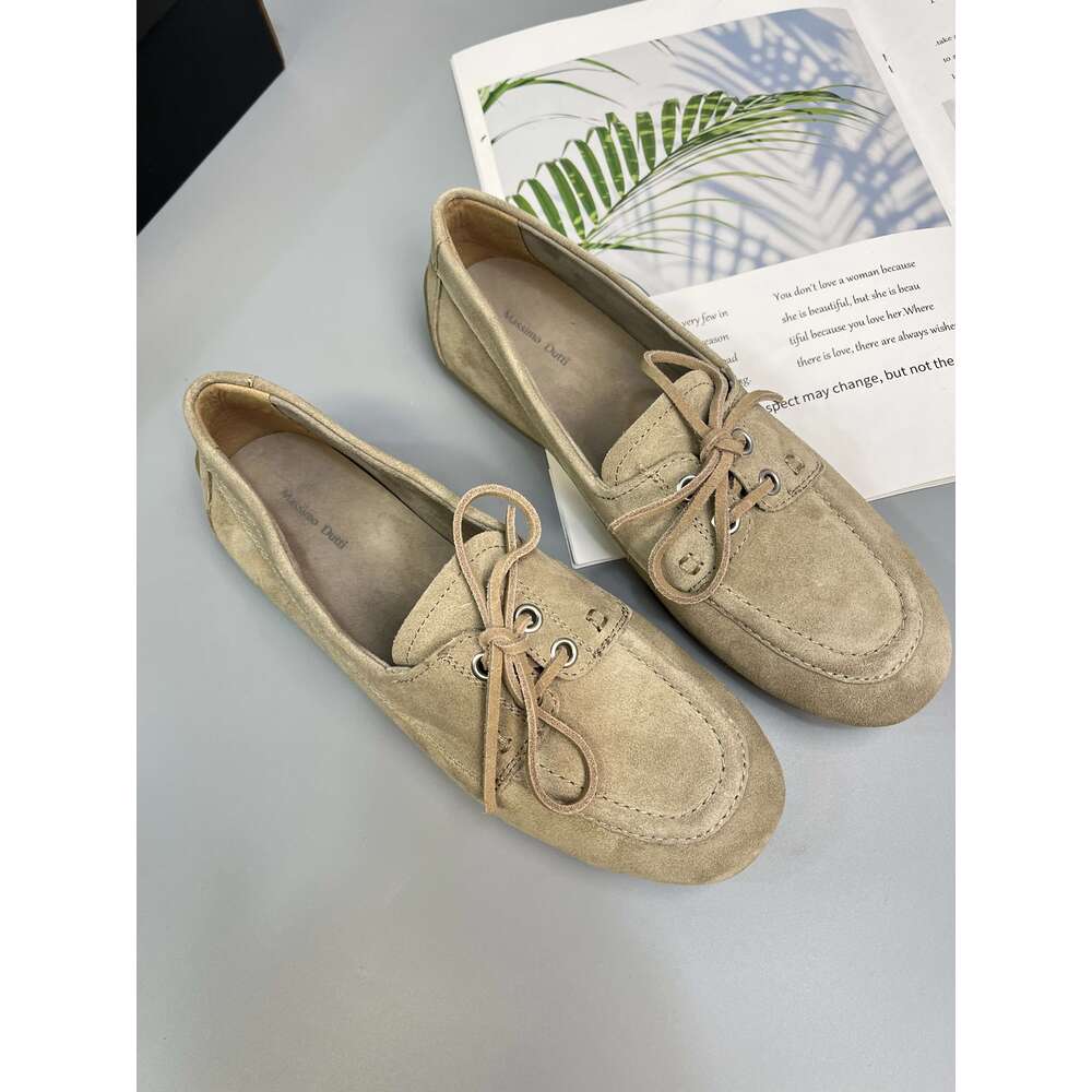 Casual Lady Sneakers Vintage Versatile Camel Top-Grain Cowhide Suede ALL-Match Comfortable Lace-Up Loafers For Spring And Autumn
