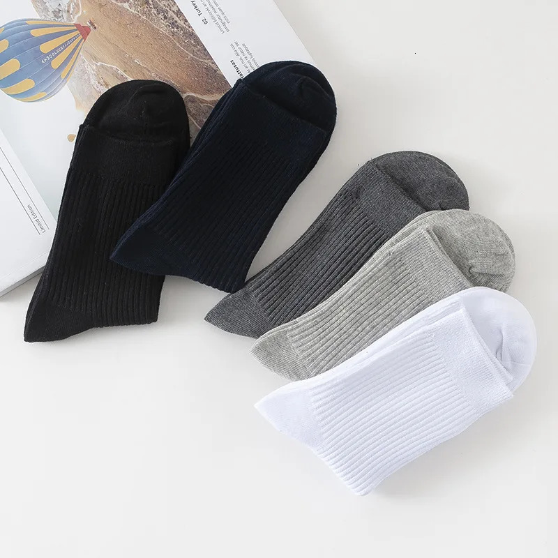 10Pairs Mens Socks Cotton Man Black White Business Casual Breathable Stripes Double Needle Male Socks High Quality 250321