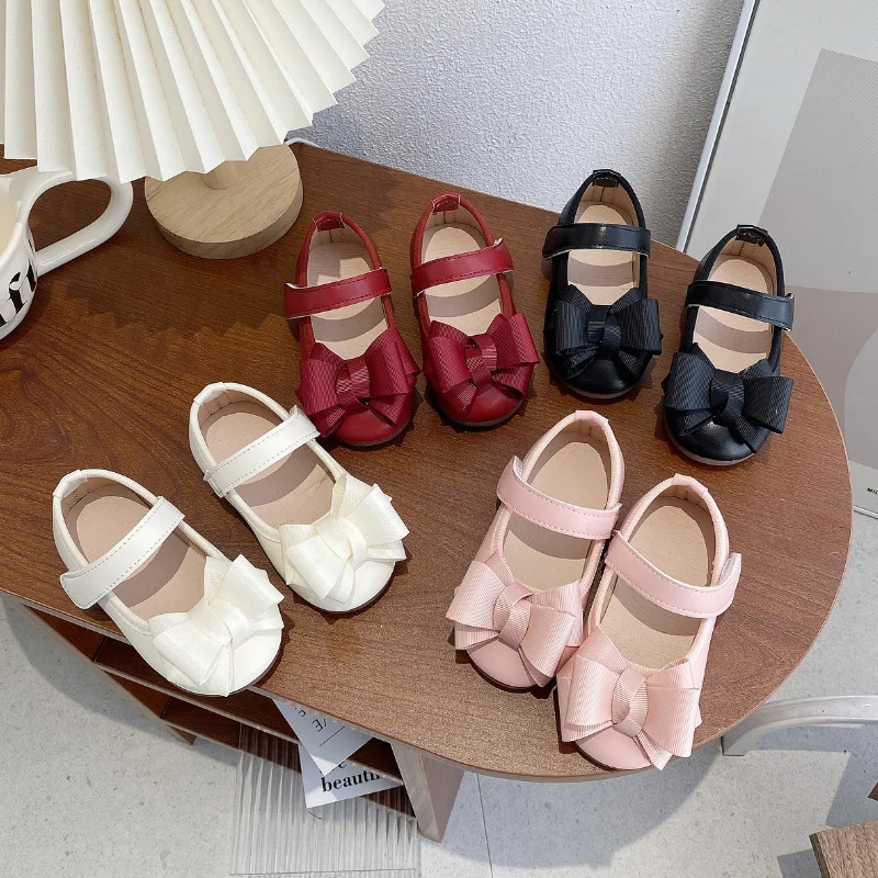 Girls Princess Shoes Bowtie Party Chic Spring Kids Flat Shoe Non-slip Pu Leather Four Colors Toddler Children Mary Janes 21-30 250326