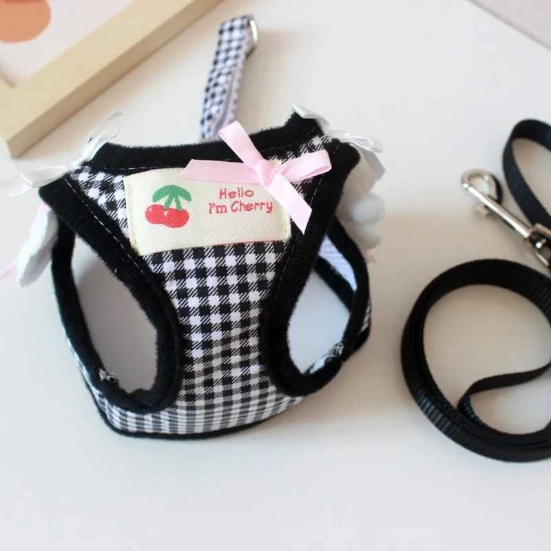 New plain pet dog harness set with pink checkered angel wings decoration dog chest traction small dog accessories X250326