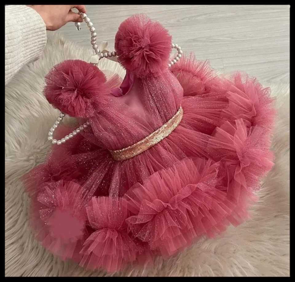 Lilac Turquoise Tutu Tulle Baby Birthday Par Princess Handmade Flower Girl Dress Long Fluffy Form Customized Occasion W250326
