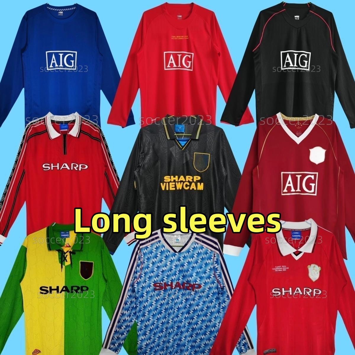 Long sleeve 2008 Retro Soccer Jerseys Ronaldo Rooney Nani Home 2002 06 09 Giggs Scholes Tevez BERBATOV VIDIC KEANE 90 92 93 94 96 99 United SCHOLES Manchestre Football