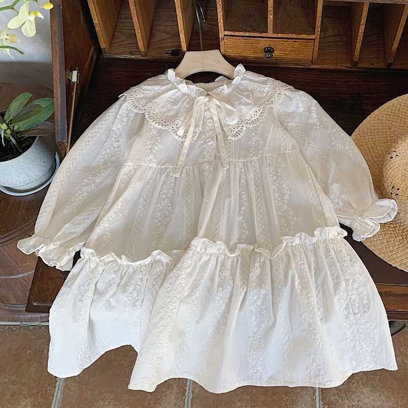Autumn 2024 Europe - American Chiffon Girl Par Dress Childrens Princess Dress Long Sleeve Cotton Embroidery sisters Dress W250326