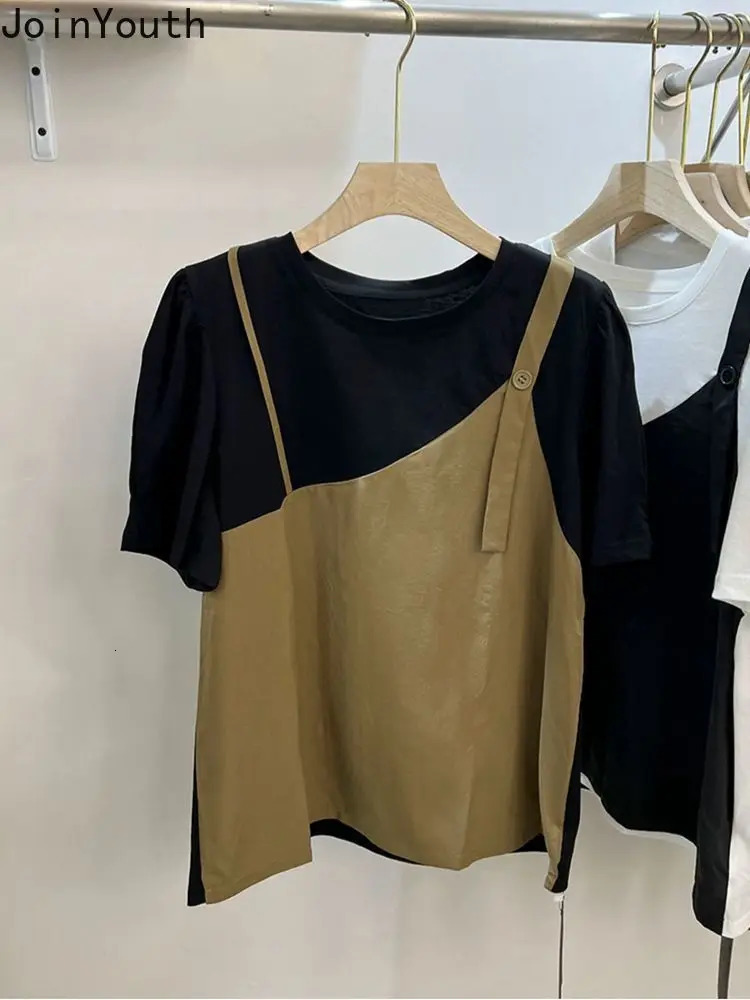 Women Clothes Oversized Woman Tshirts Patchwork Contrast Color Two Tees Womens Clothing Casual Fashion Vintage T-shirts 250321