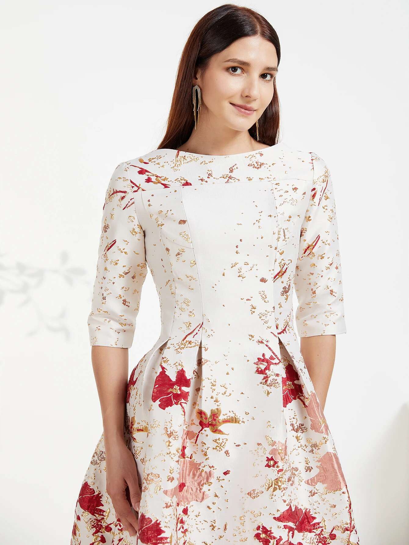 DEVCHATA New Spring Women Mid-long Jacquard ral Party Dress O-neck Ladies Fashion Formal Vestidos