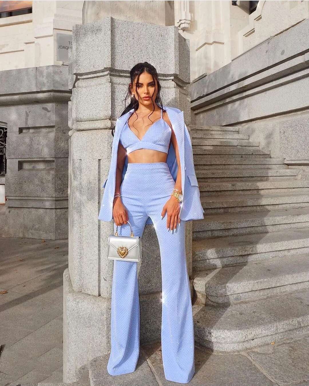HIGH QUALITY New Fashion 2024 Designer Women's Single Button Dias Beaded Camis Blazer Pants Suit 3pcs Set