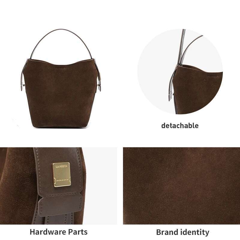LA FESTIN Original 2024 New Handbags Women Suede Leather Brand Bucket Fashion Shoulder Crossboby Bag