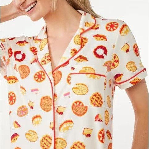 Spring and summer short sleeved casual printed cardigan women's thin home clothing