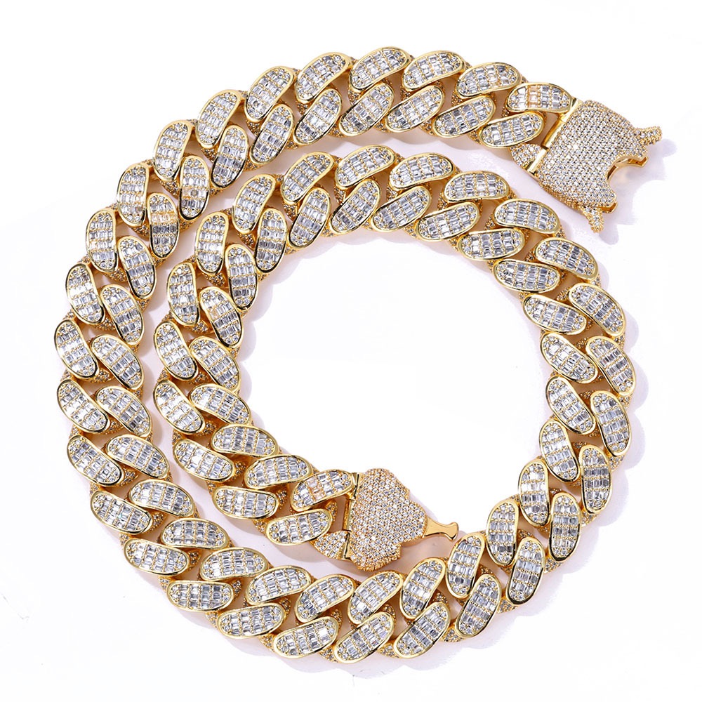 Pass the test 18H mm gold Cuban Chain Choker Miami Cuban Chain Moissanite men's necklace