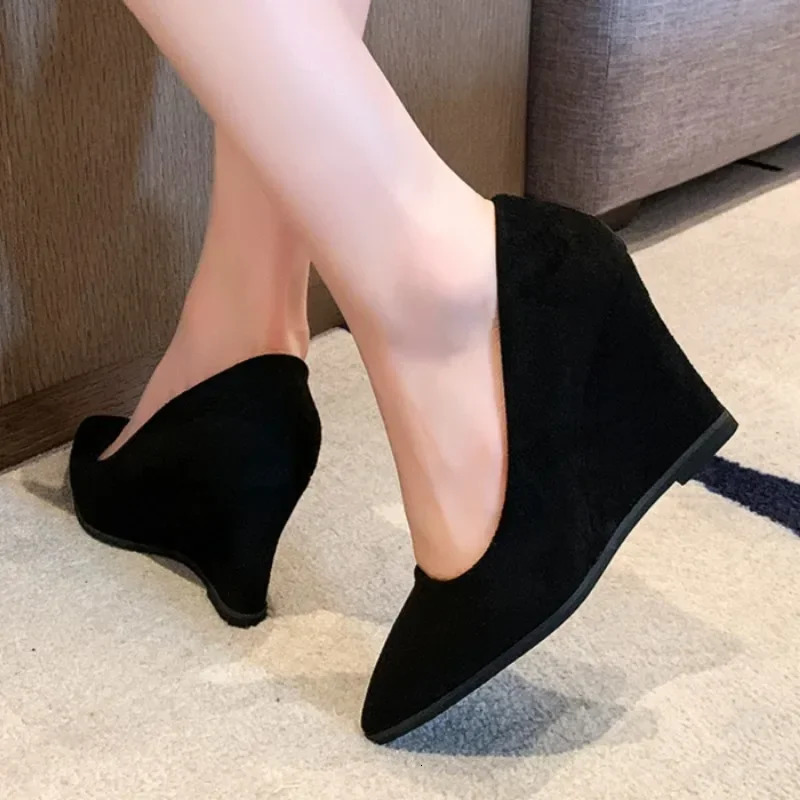 Pointed Toe Women Wedges Shoes Suede Elegant High Heels Shoes Woman Trend Dress Party Fad Walking Pumps Mujer Zapatos 250325