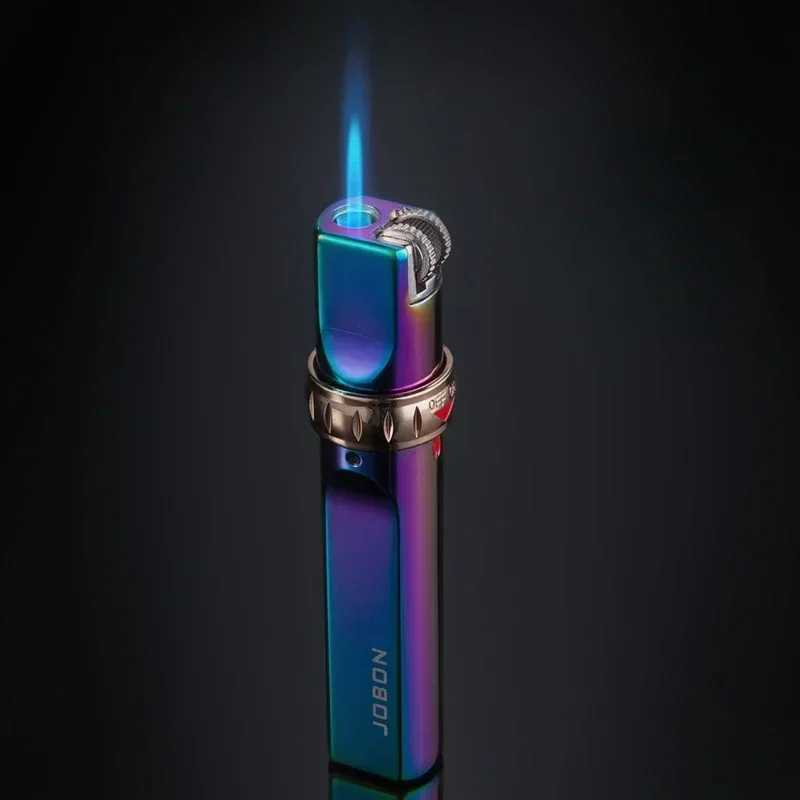 JOBON Metal Butane Gas Lighter Outdoor Windproof Turbo High Pressure Jet Vintage Grinding Wheel Ignition Cigar Lighter ToolC250326