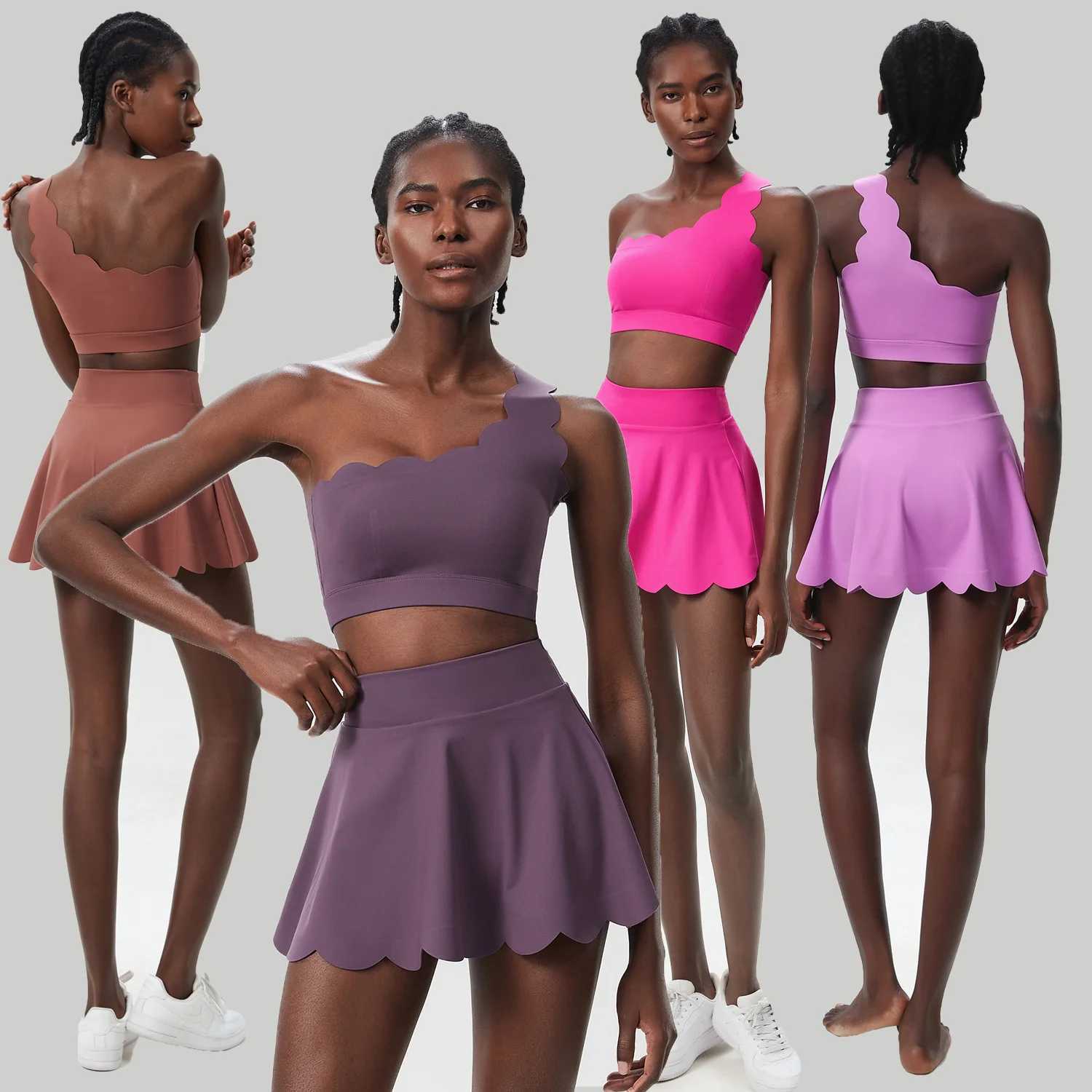 Womens two-piece fitness yoga set summer outdoor running set breathable quick drying sportswear womens tennis suit W250326
