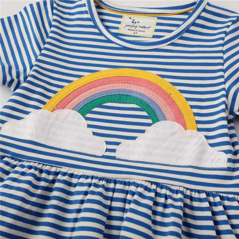 Jumping Meters 2-7T Princess Baby Dress Applique Rainbow Cute Par Girl Tutu Dress Cotton Striped Childrens Girl Dress W250326