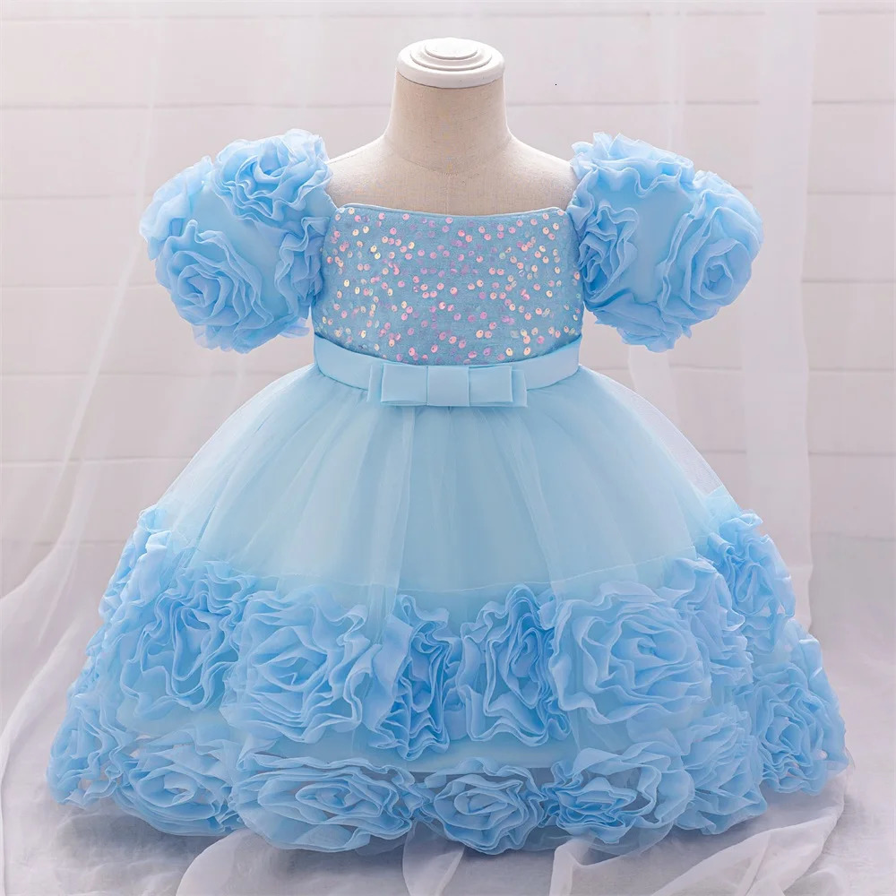 Baby Girl Sequin Flower Dresses Christmas Wedding Lace 1st Birthday Party Dress for Kids Toddler Children Formal Evening Costume 250325
