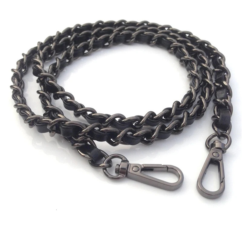 DIY 40cm-140cm Black PU Leather Purse Handles 11mm Replacement Metal Gold Silver Bronze Gun Black Chains Shoulder Bag Straps 250324