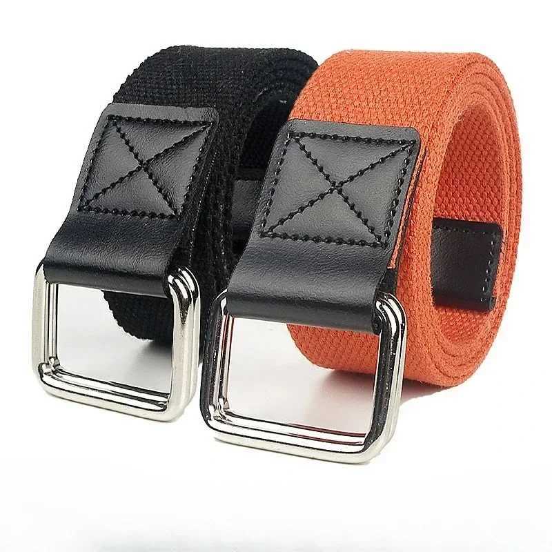 Mens belt trend double loop buckle canvas womens belt cargo outdoor sports jeans set pants black and white orange red blue belt W250326