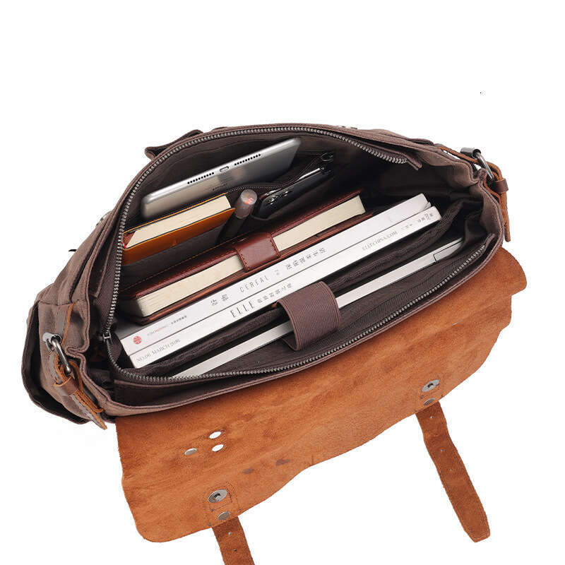 Postman Oil Wax Canvas with Crazy Horse Skin Men's Shoulder Bag briefcase