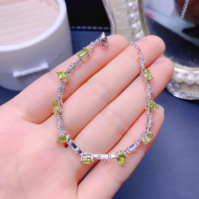 Natural Olive Bracelet Womens Silver 925 Jewelry Gemstone Gold Plated Item 250326