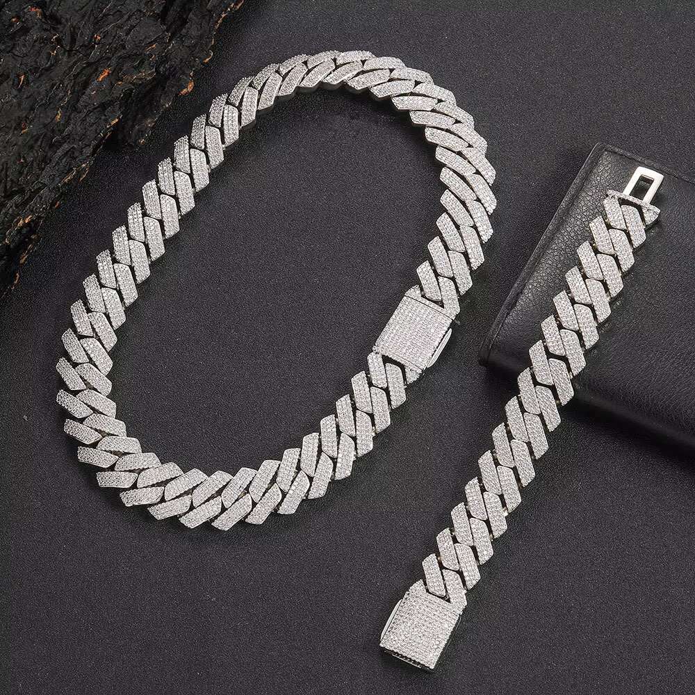 Iced Out Vvs Moissanite Hip Hop Cuban Link Chain 20mm Pass Diamond Tester Plated Iced Out Moissanite Diamond Cuban Chain