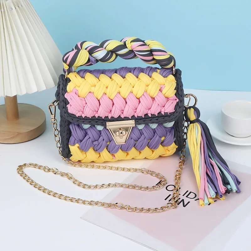 Finished Hand-Woven Cloth Cross-Body Chain Bag2024hot Sale Women's Tote Aron Color Shoulder Bag Clutch