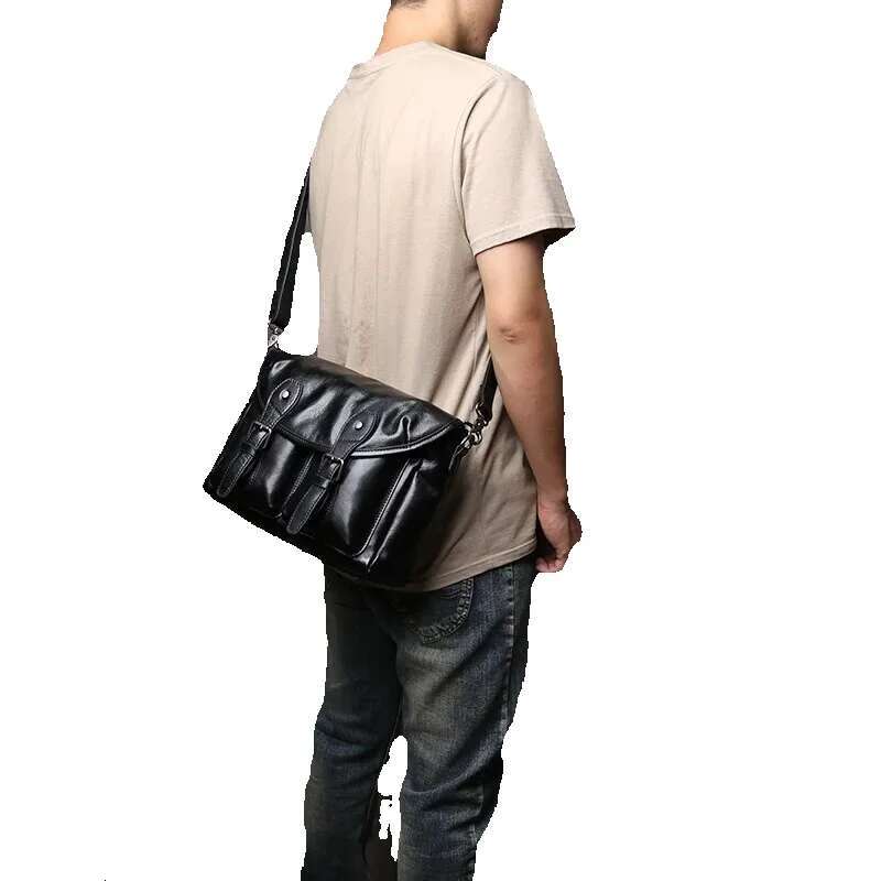 JLFGPJ High Quality Genuine Leather Men's Shoulder With Top Layer Cowhide Horizontal Zipper Buckle And Simple Crossbody Bag