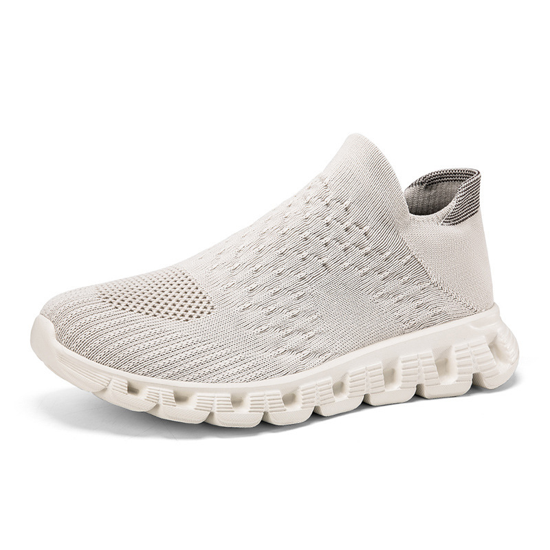 designer shoes 2025 new Men's shoes summer style breathable mesh upper casual knitted sock shoes for men slip-on style thick sole soft sole runni