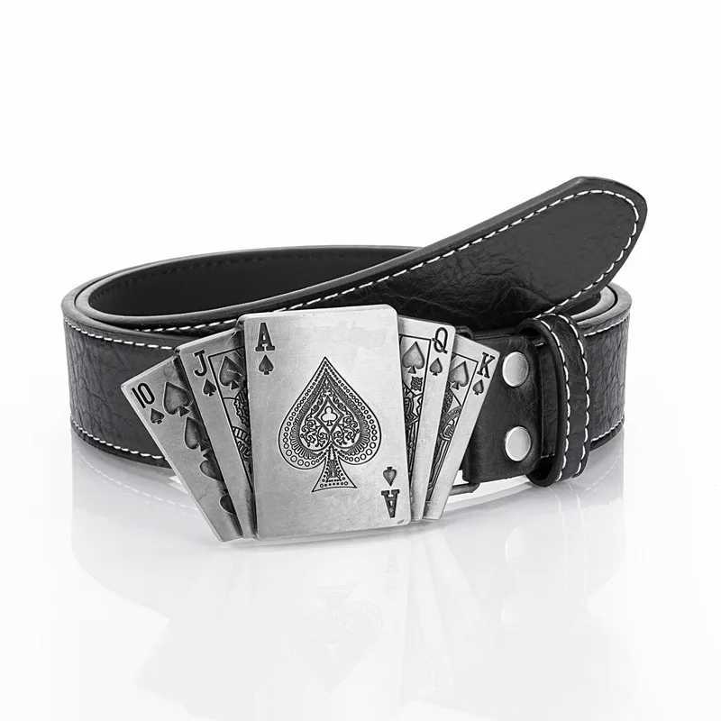 Mens and Womens Black Belt Poker Pattern Belt Fashion and Casual Cinturon Mens Belt W250326