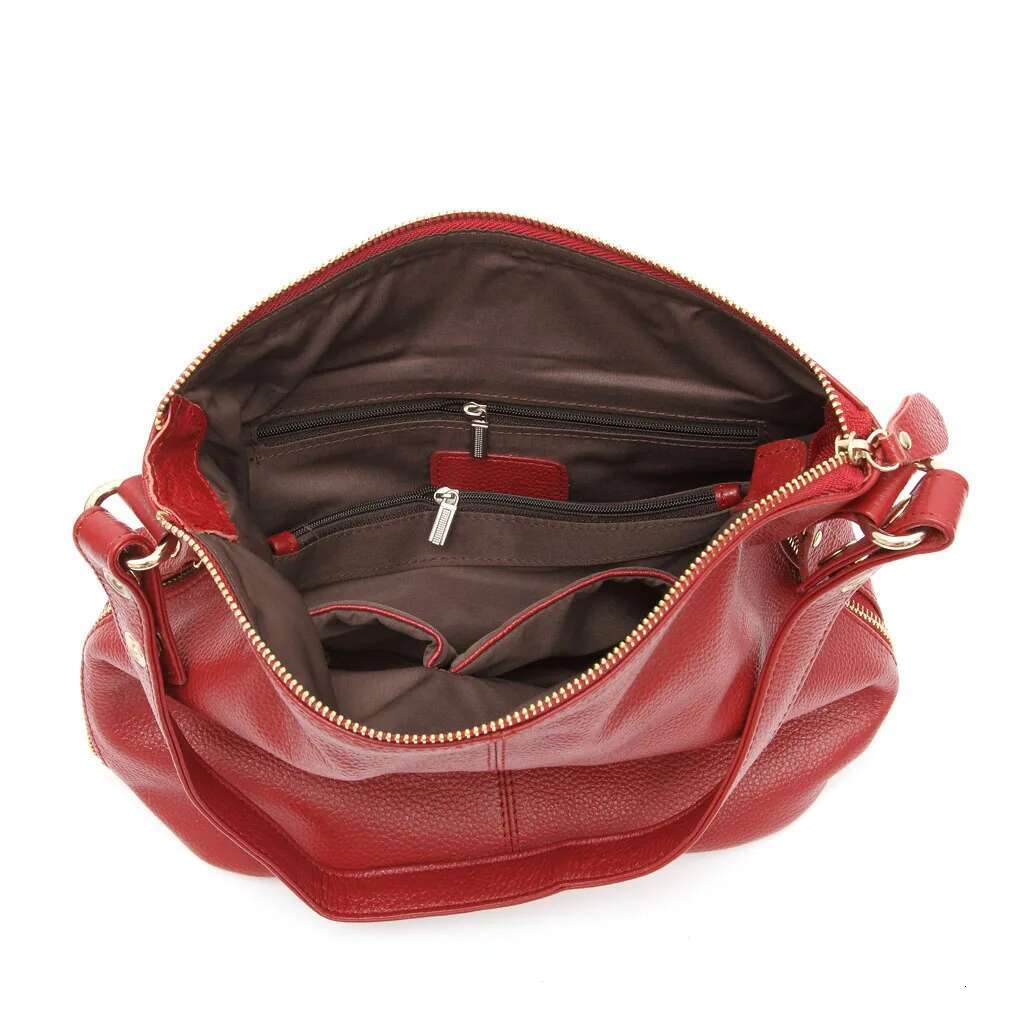 Zency Elegant Women Red Handbag 100% Genuine Leather Lady Hobo Charming Ring Medium Shoulder Bag Bright Yellow Bags