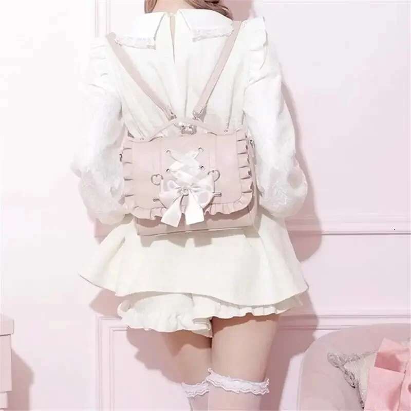 Xiuya Sweet Handbags For Women Pink Cute Elegant Puttee Shoulder Fashion Kawaii Japanese Lolita Bow Tie Designer Bag