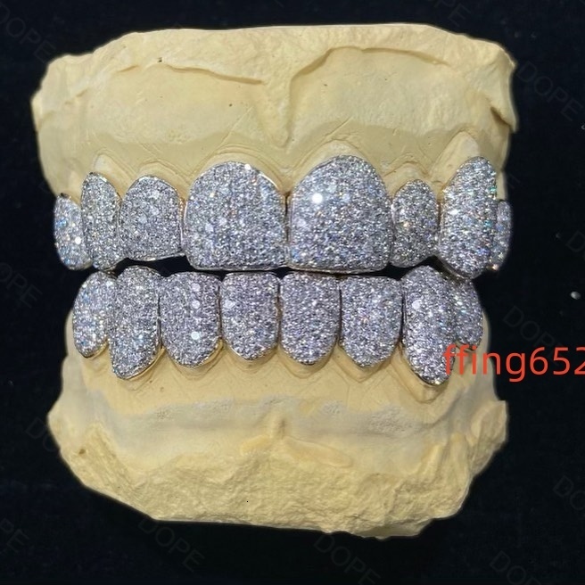 Buss Down Hip Hop Jewelry Grillz for Teeth 925 Sterling Silver Iced Out Hiphop Custom VVS Moissanite Grillz