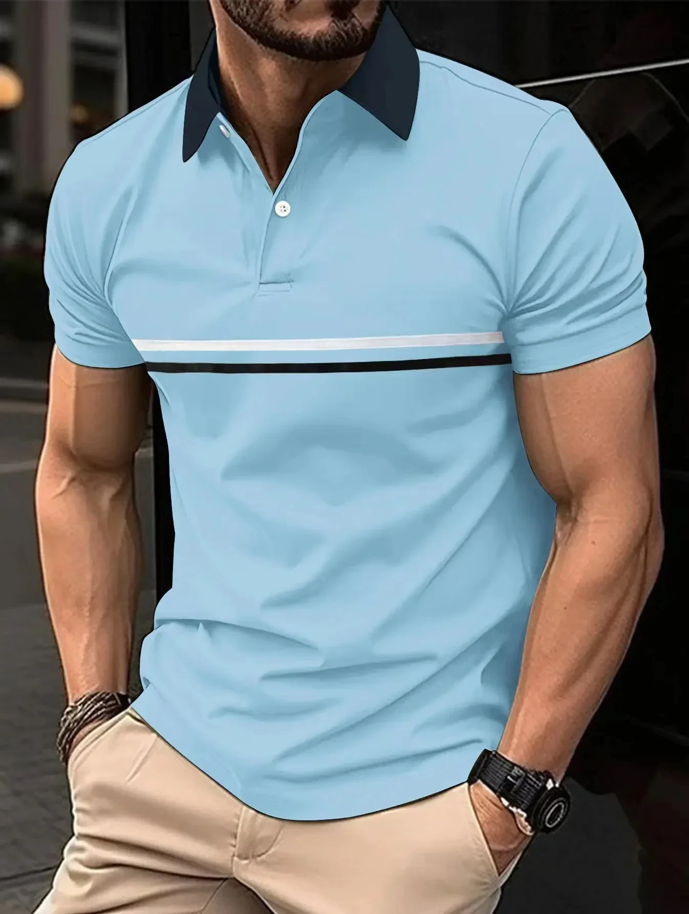 Summer mens casual short sleeved polo shirt for office fashion Rowan collar Tshirt breathable clothing 250326
