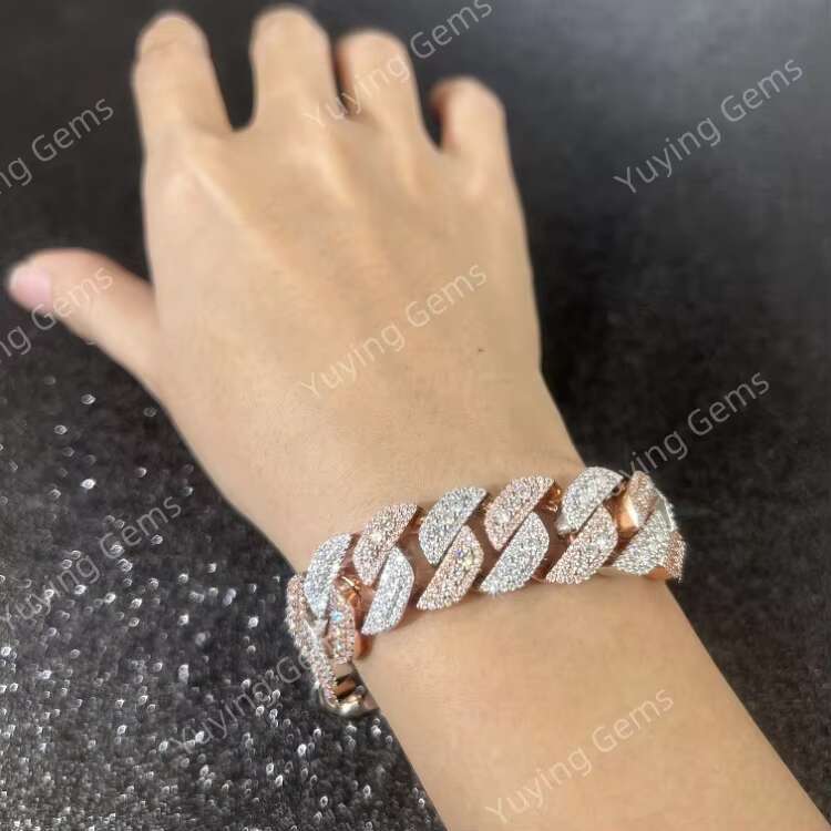 Custom Men Jewelry 16mm 3rows Cuban Link Chain Iced Out Vvs D Moissanite Necklace Link Bracelet Cuban Chain Jewelry