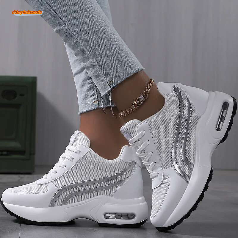 Women Air Cushion Sneakers Mesh White Running Sport Outdoor Elevator Heightening 8cm Female Casual Walking Shoes ddmykukumalu