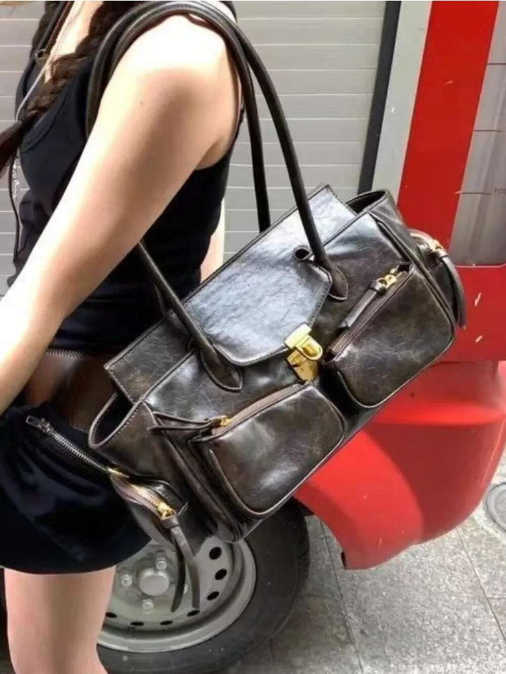 New Moto All-Match Multiple Pockets Handbags Senior Casual Vintage Commuter Shoulder Bag Large Capacity Haruku Single-Shoulder