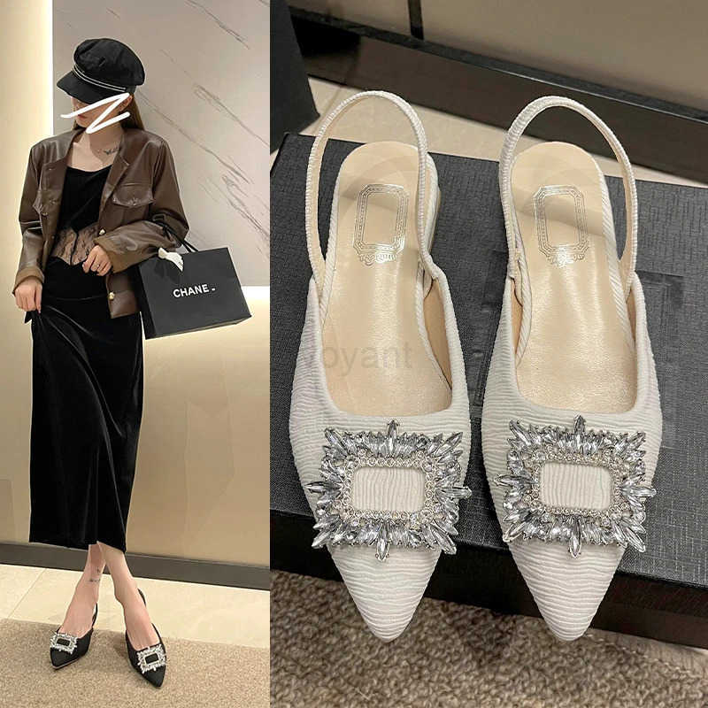 Beige Heeled Sandals Clear Shoes Wens Black Rhinestone Medium Pointed Closed New Spring Gladiator Block Girls Z250326