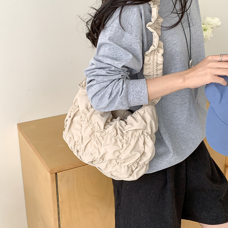 2025 Spring Pleated Puff Cloud Bag Fashion Cross-body Bag Casual Large Capacity Lightweight Nylon Shoulder Bag