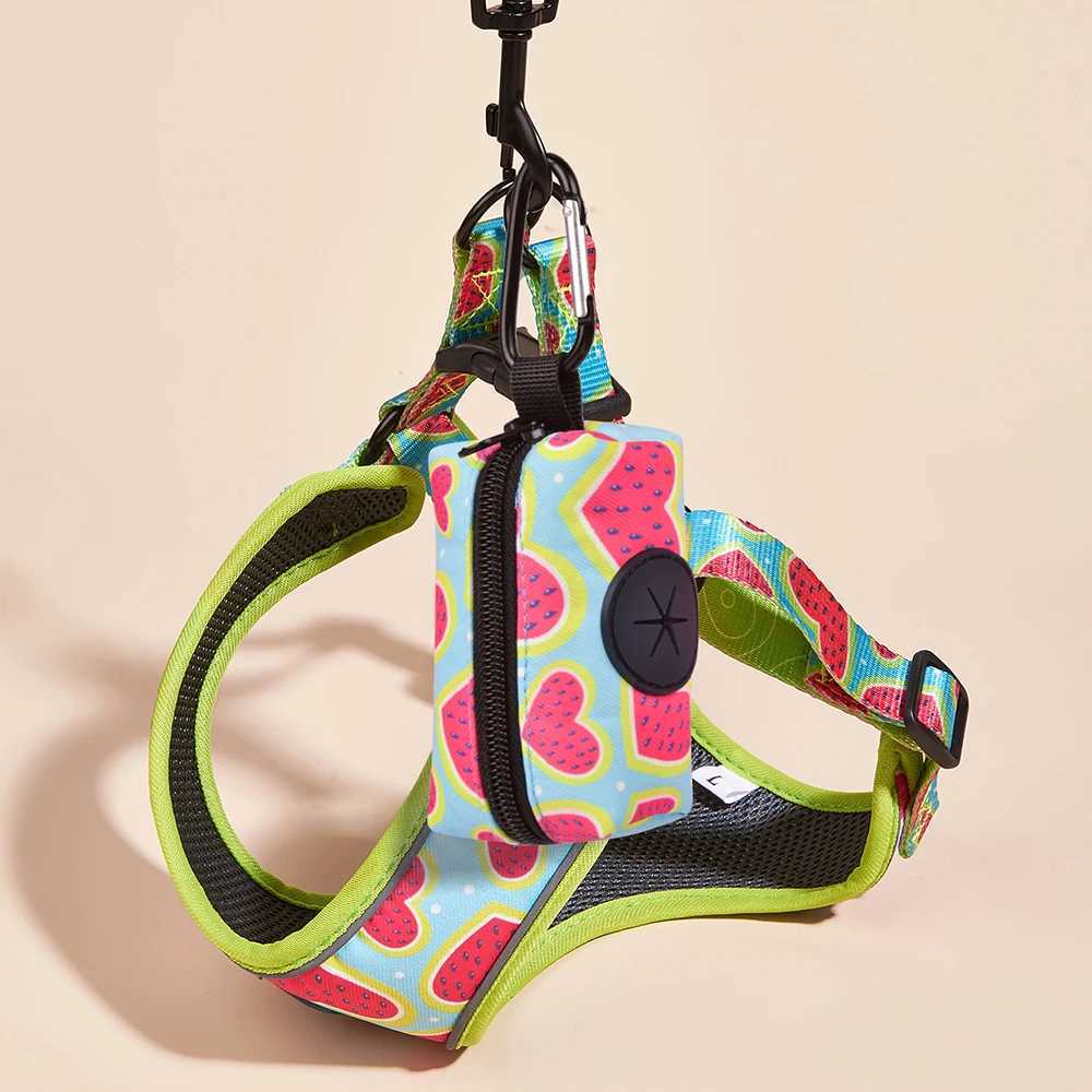 3 pieces/SetWatermelon Love high-quality dog collar and belt with poop bag holder set soft and breathable lining X250326