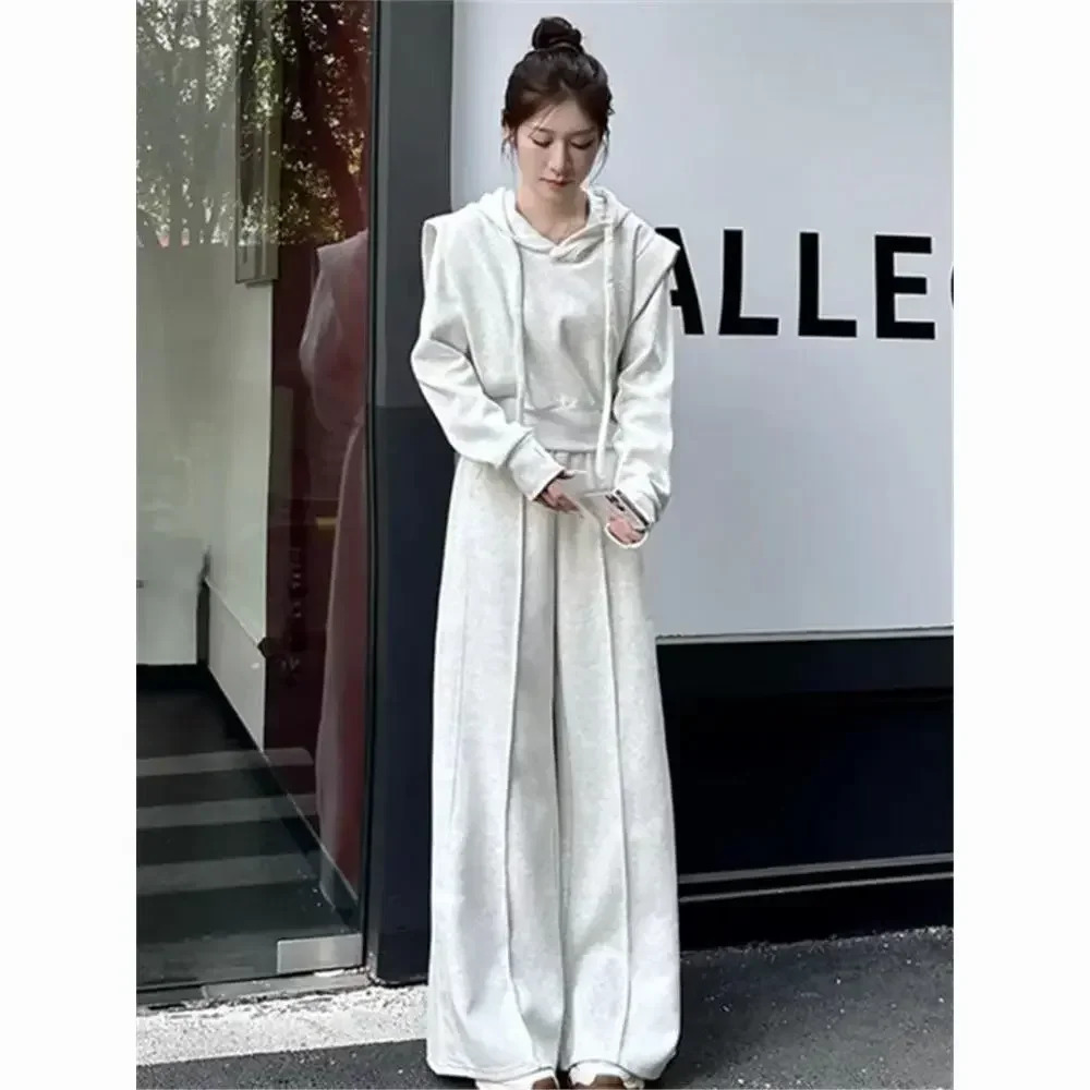 Womens casual sports hooded sweatshirt set Korean style weight loss hooded sweatshirt long pants two-piece set womens clothing 250320