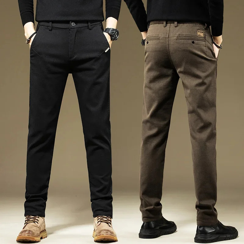 KUBRO Mens Casual Cotton Solid Color Spring and Autumn Straight Business Work Pants High Quality Fashion Black Grey Trousers 250326